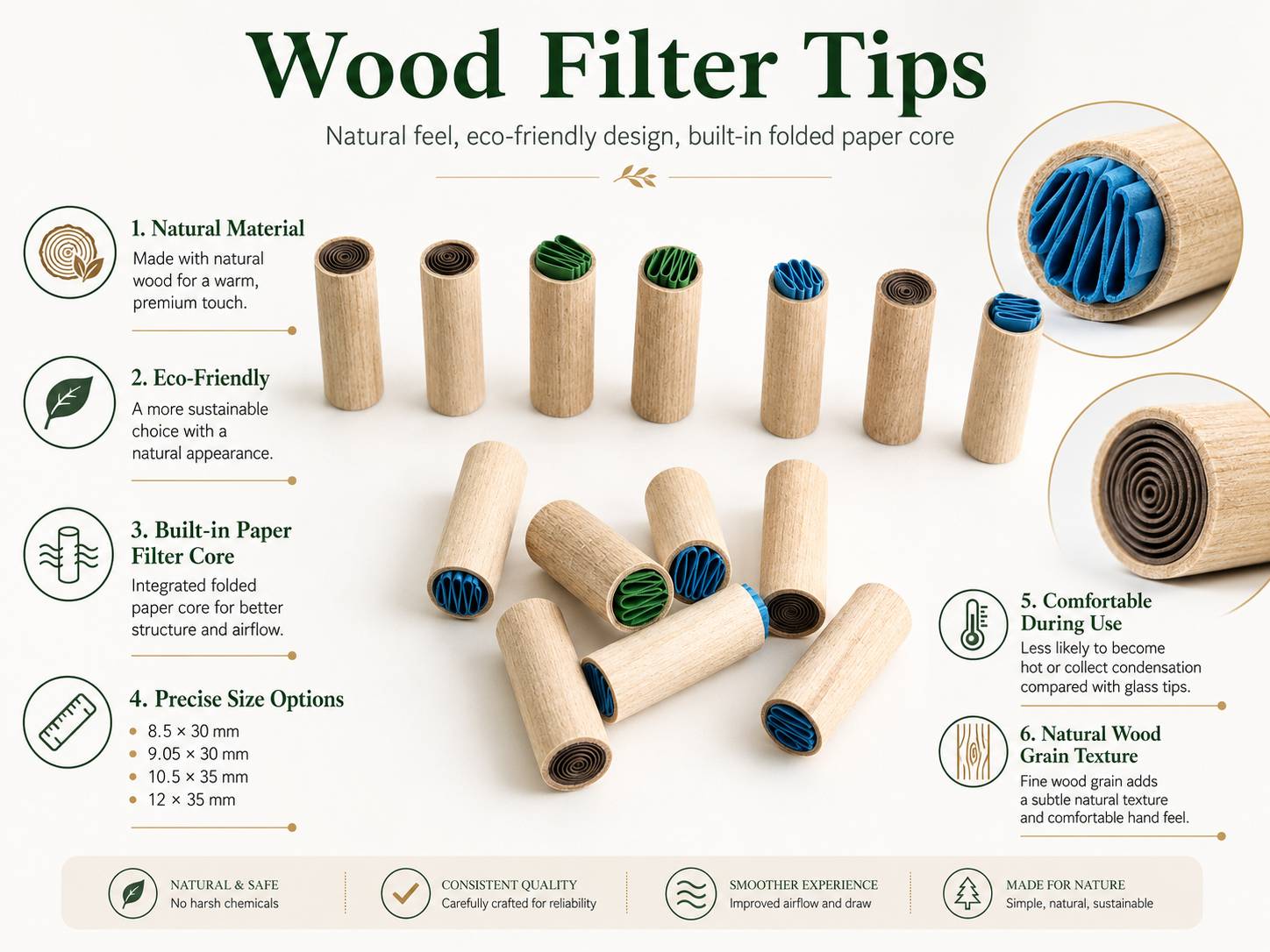 7-hole wooden filter tips natural